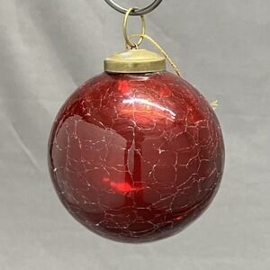 Vintage Red Crackle Ball Christmas Ornament /3" Heavy Glass Kugel Style /Flaw #1